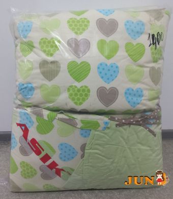 Комплект постельного белья в детскую кроватку Asik сердечки с горошком зеленые и голубые